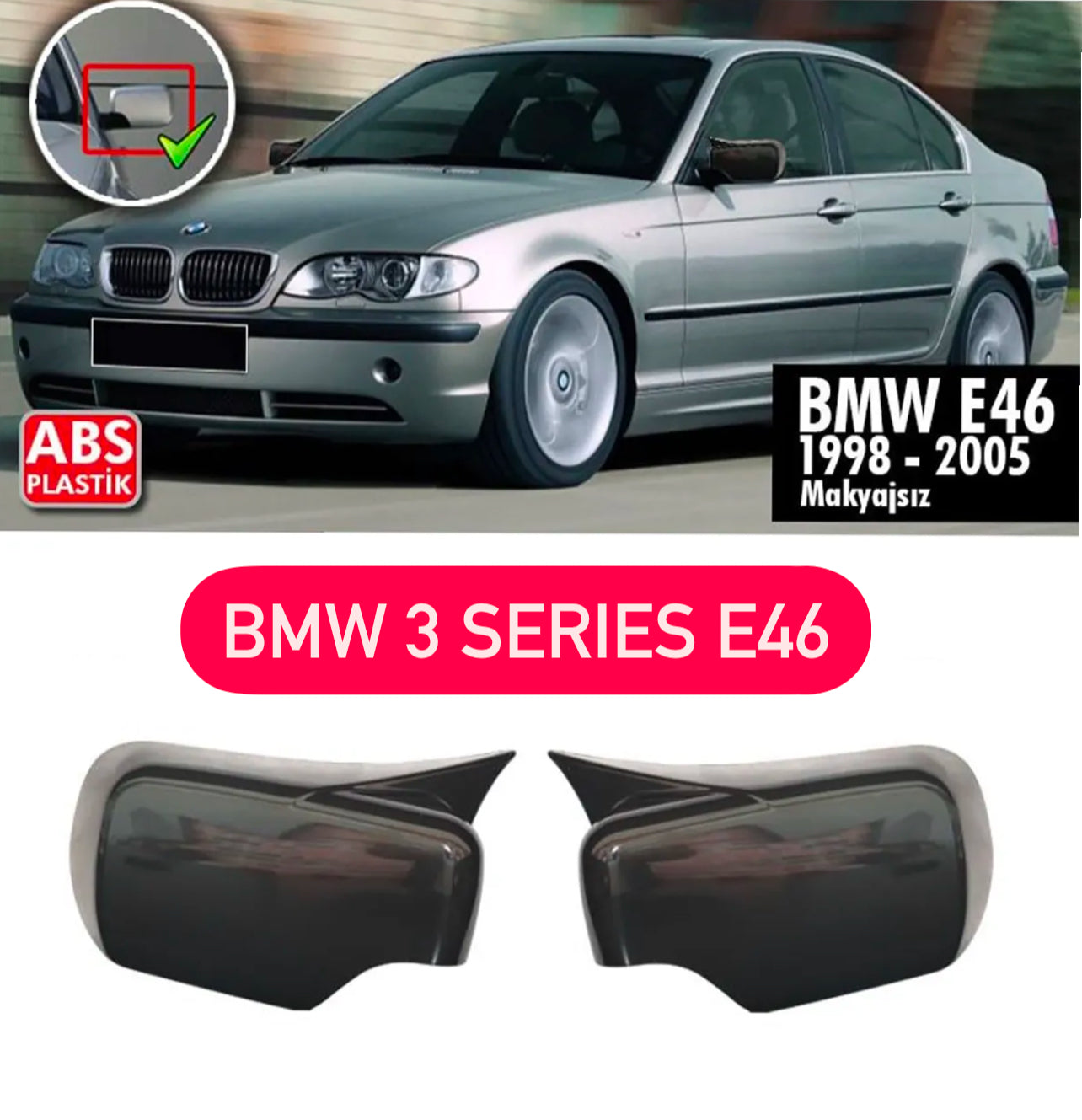 Капаци за огледала БАТМАН дизайн за BMW 3 серия E46 1998-2005 - черен пиано лак