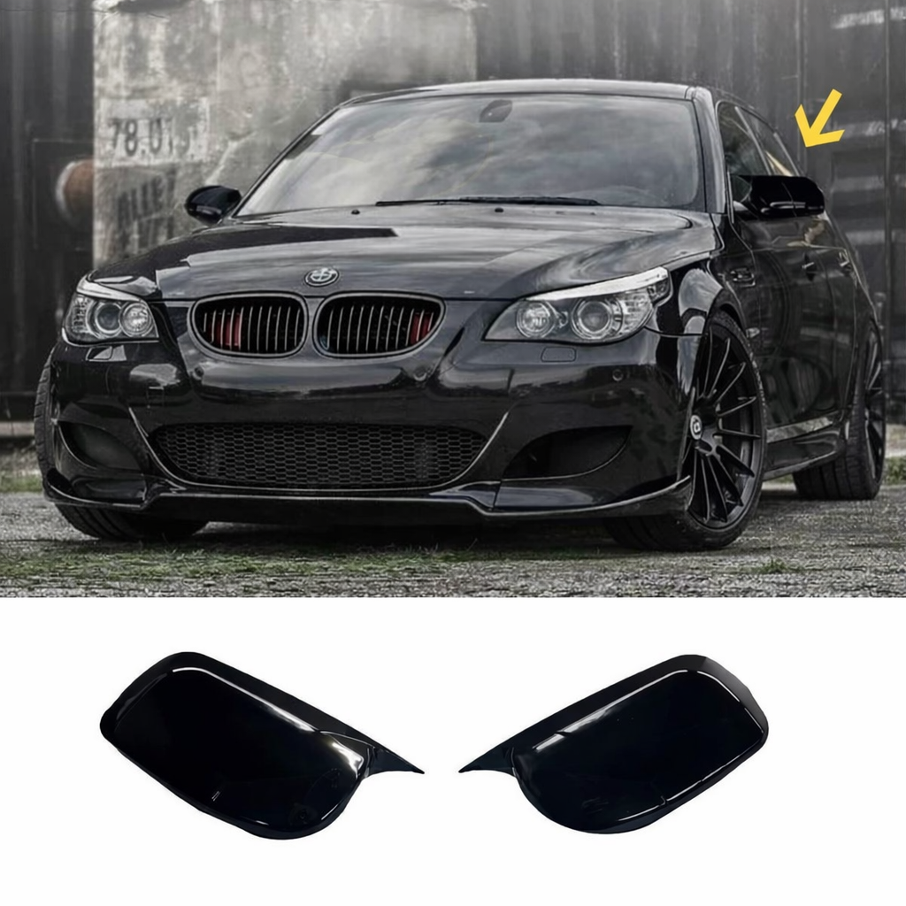 Капаци за огледала БАТМАН дизайн за BMW 5 серия E60 2003-2010 - черен пиано лак