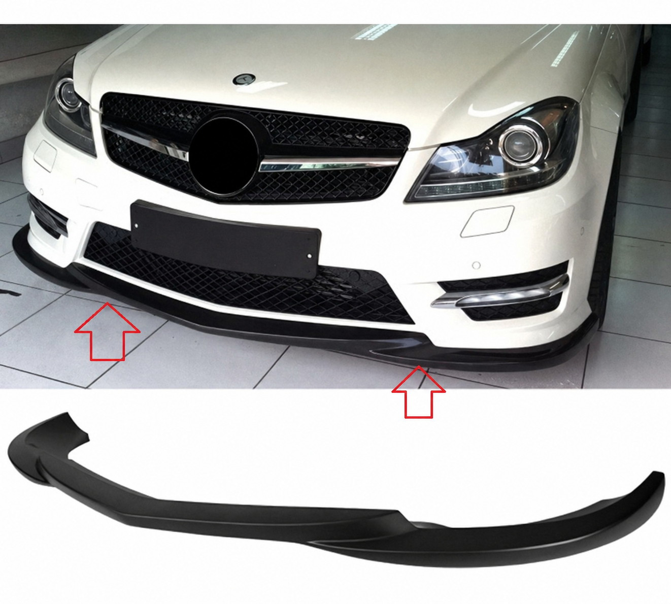 Преден спойлер за AMG броня за Mercedes C Class W204 2011 - 2014 Черен Пиано Лак!