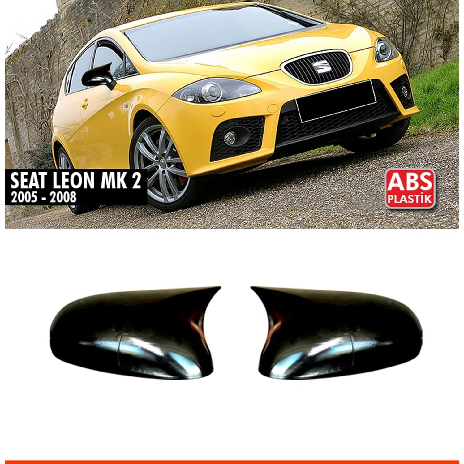 Капаци за огледала БАТМАН дизайн за SEAT LEON 2005-2008 - черен пиано лак