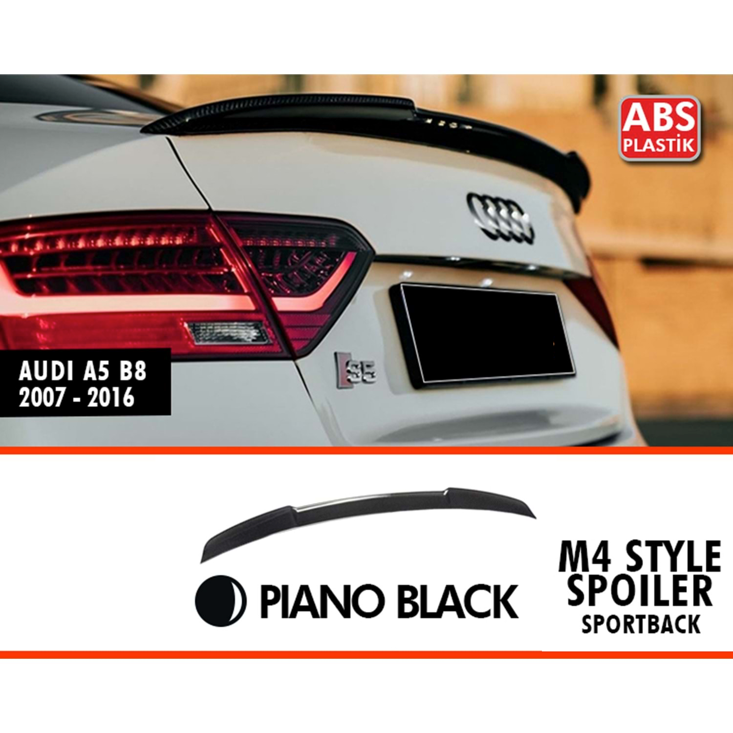 Заден спойлер A5 B8 M4 черен пиано лак ABS / 2009-2016 (Седан 5 врати)