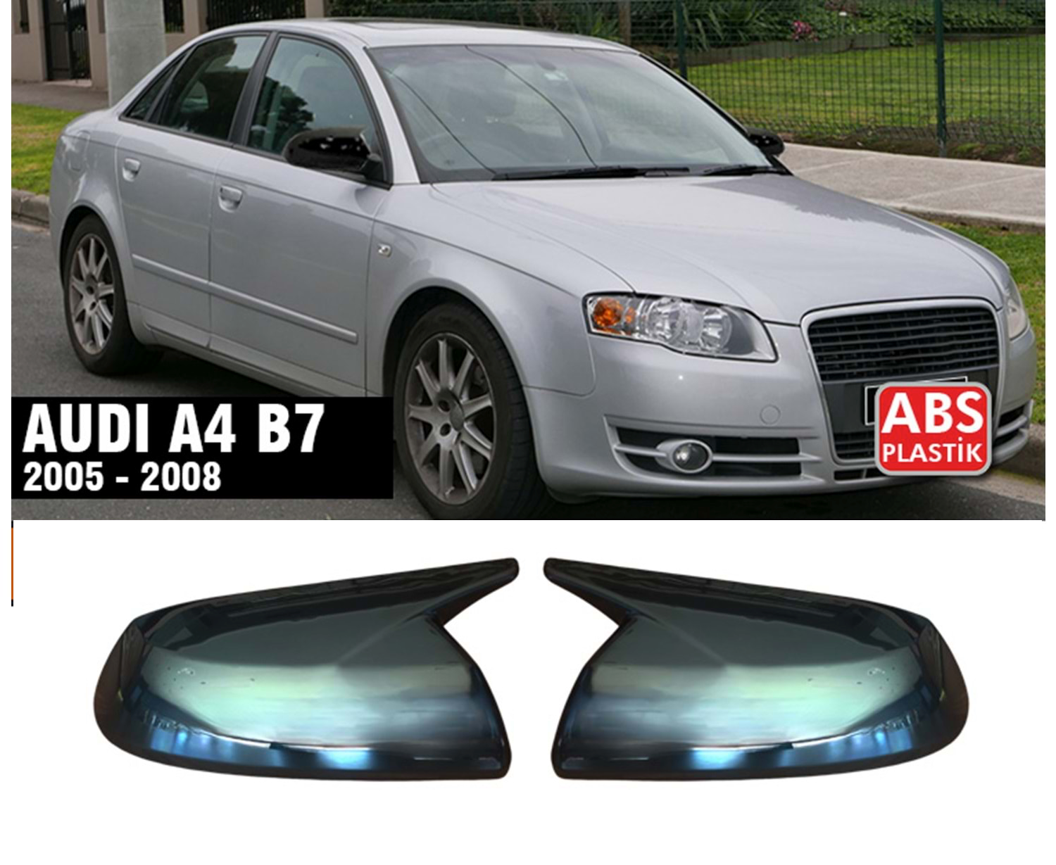 Капаци за огледала БАТМАН дизайн за AUDI A4 B7 2004-2007 - черен пиано лак