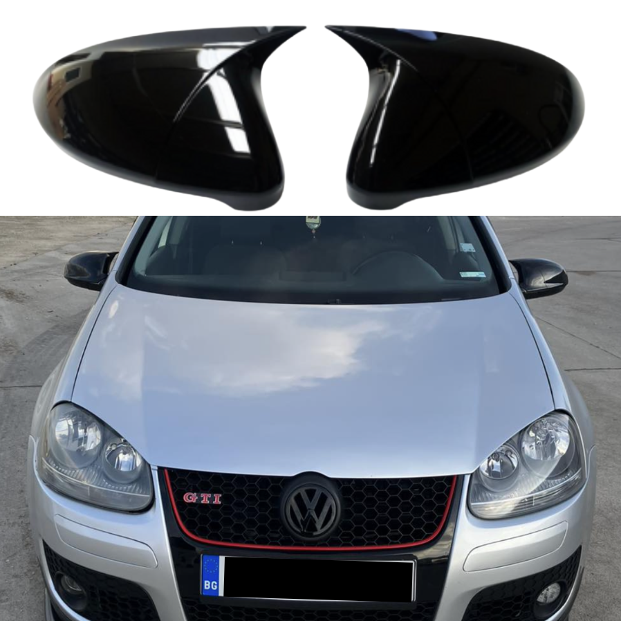 Капаци за огледала БАТМАН дизайн за VW GOLF 5 - черен пиано лак