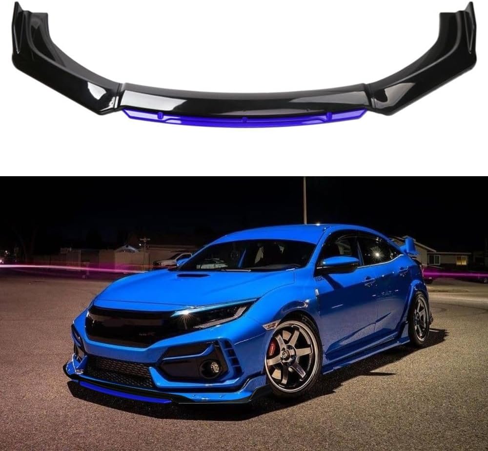 SPOILER FAȚĂ UNIVERSAL NEGRU PIANO CU LIMBA ALBASTRA