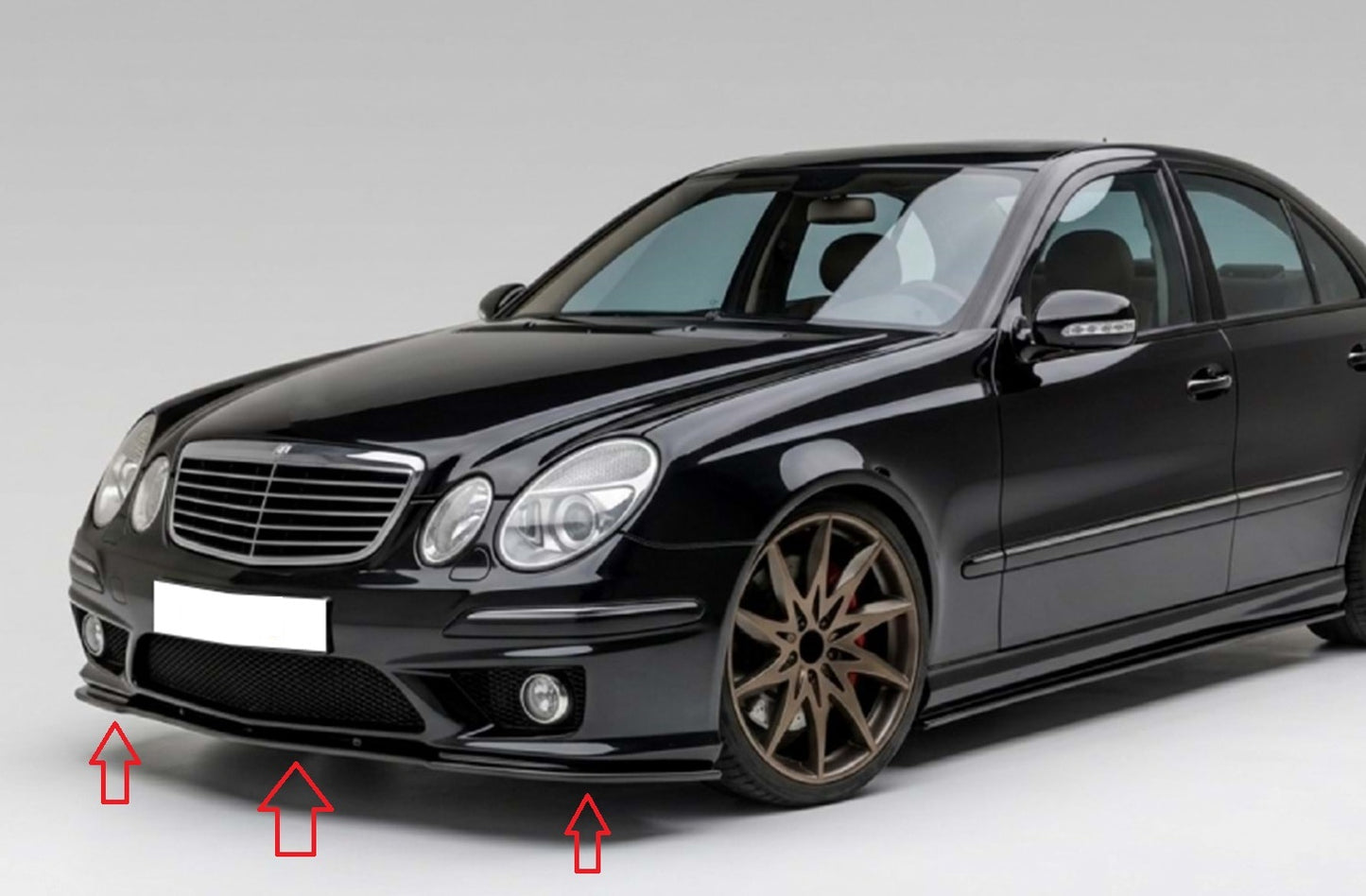 Преден спойлер за AMG броня за Mercedes E class W211 / Мерцедес Е класа В211 2006-2009 Черен Пиано Лак